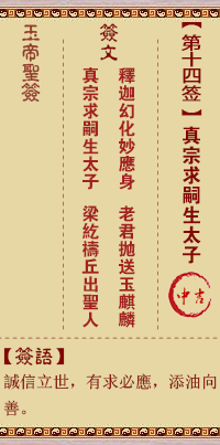 玉帝靈籤 第14籤:真宗求嗣生太子 中吉