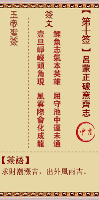 玉帝靈籤 第10籤:呂蒙正破窯齊志 中吉
