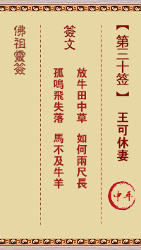佛祖靈籤 第30籤：王可休妻 中平籤