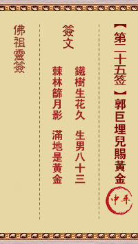 佛祖靈籤 第25籤:郭巨埋兒賜黃金 中平籤