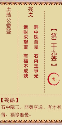 土地公靈籤 第29籤 吉