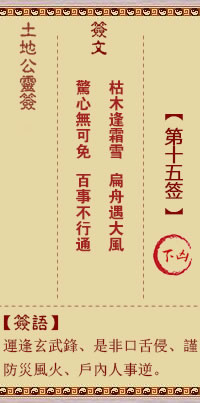 土地公靈籤 第15籤 下兇