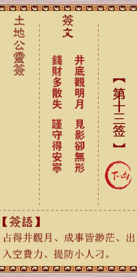 土地公靈籤 第13籤 下兇