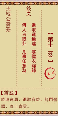 土地公靈籤 第12籤 上平