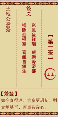 土地公靈籤 第1籤 上上