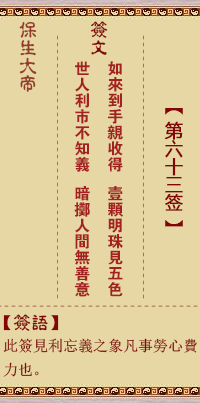 保生大帝靈籤 第63籤：如、【用小過卦】
