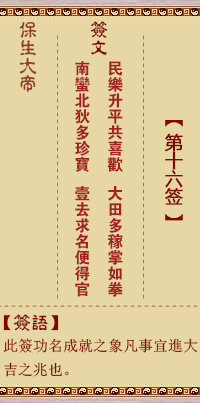 保生大帝靈籤 第16籤:民、【用謙卦】