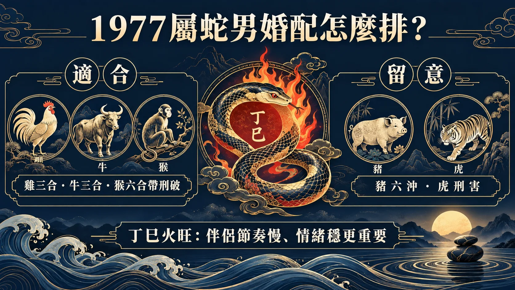 1977年屬蛇男丁巳火旺與雞牛猴婚配順序