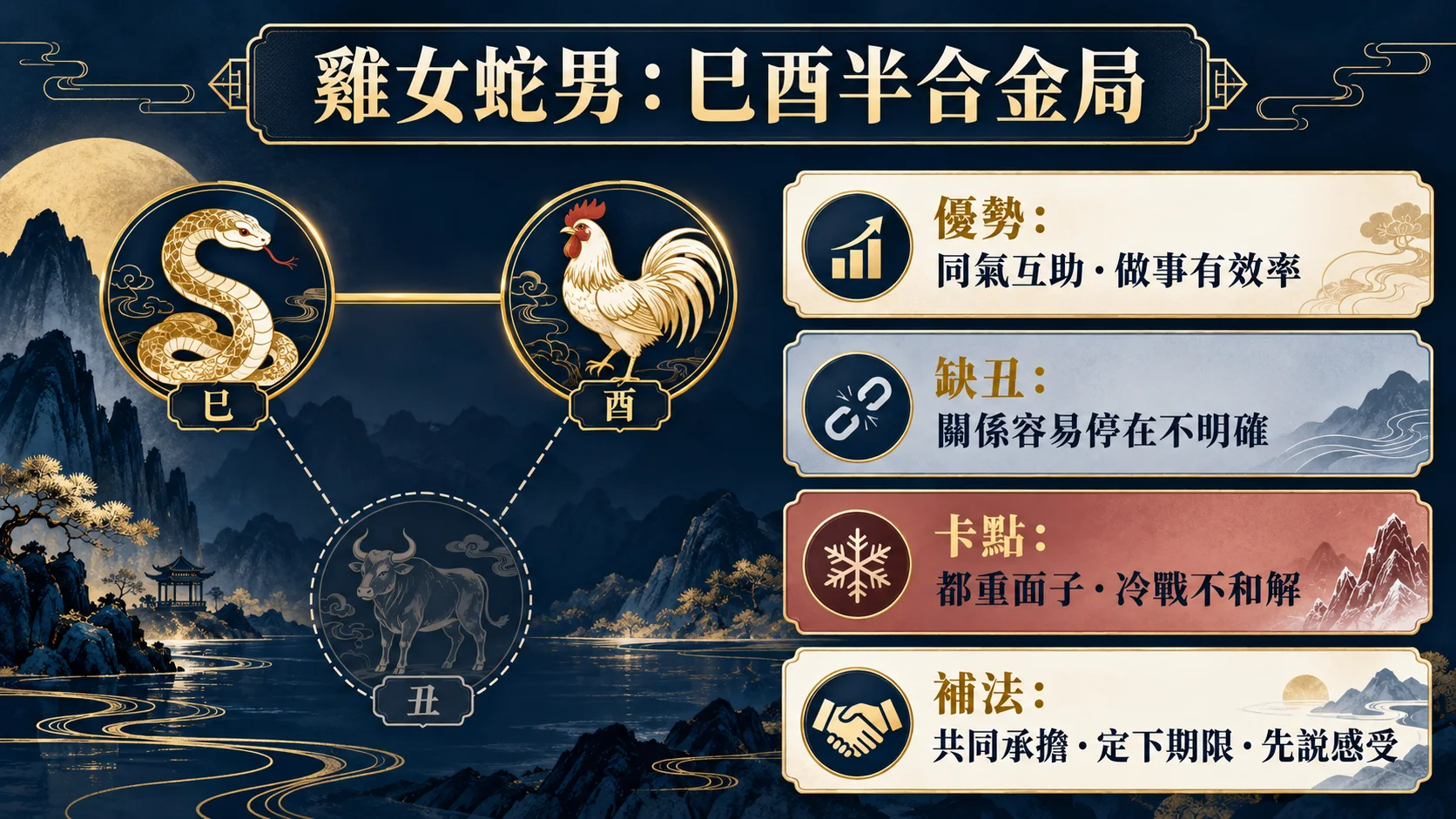 屬雞女屬蛇男巳酉半合金局的優勢與冷戰化解方法