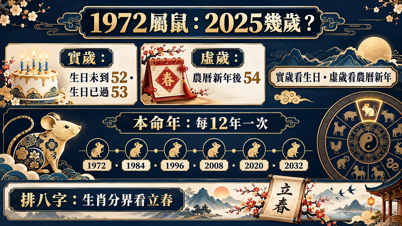 1972屬鼠2025實歲虛歲計算與本命年週期