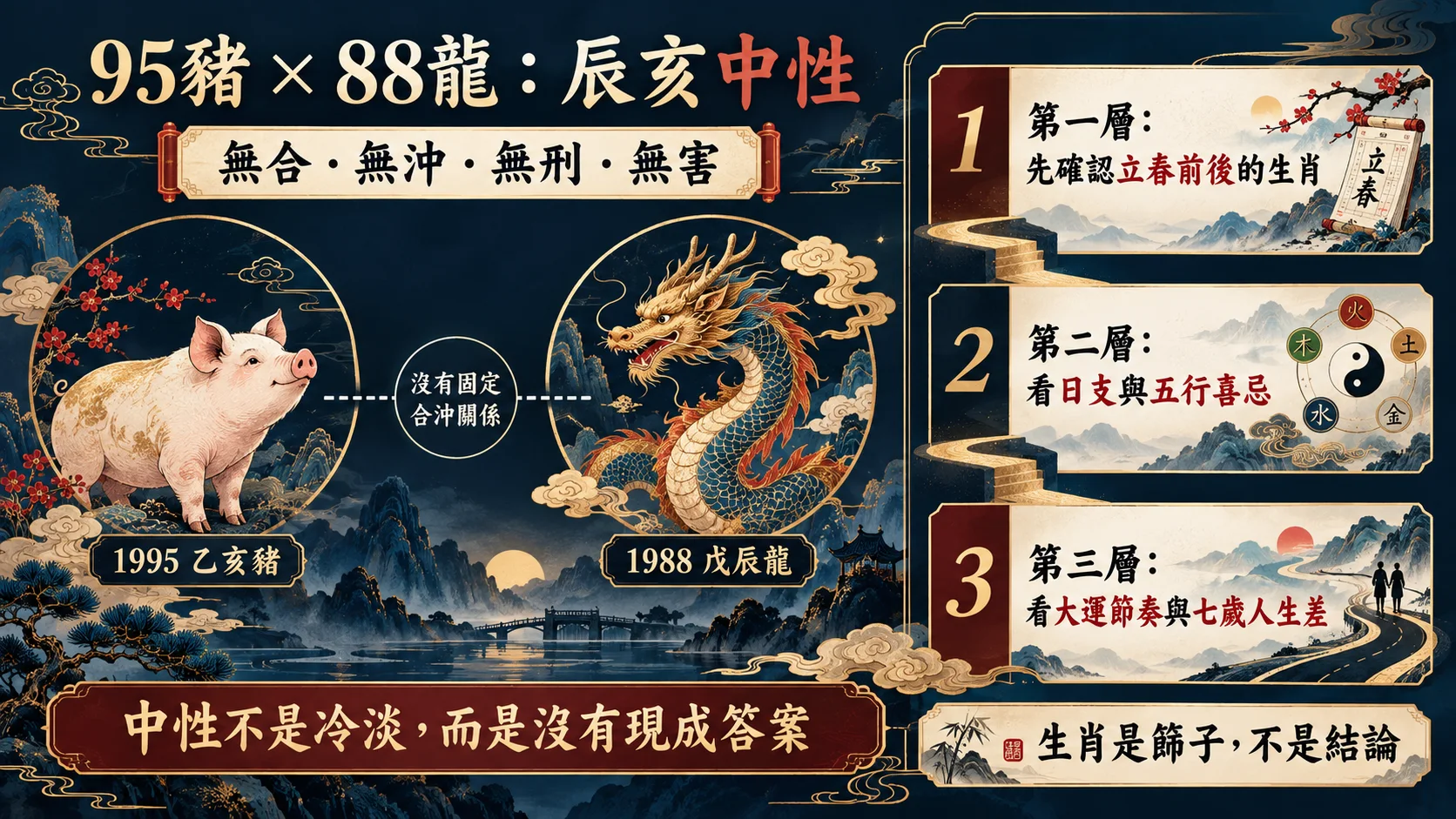 95年屬豬與88年屬龍辰亥無沖無合的中性配對圖解