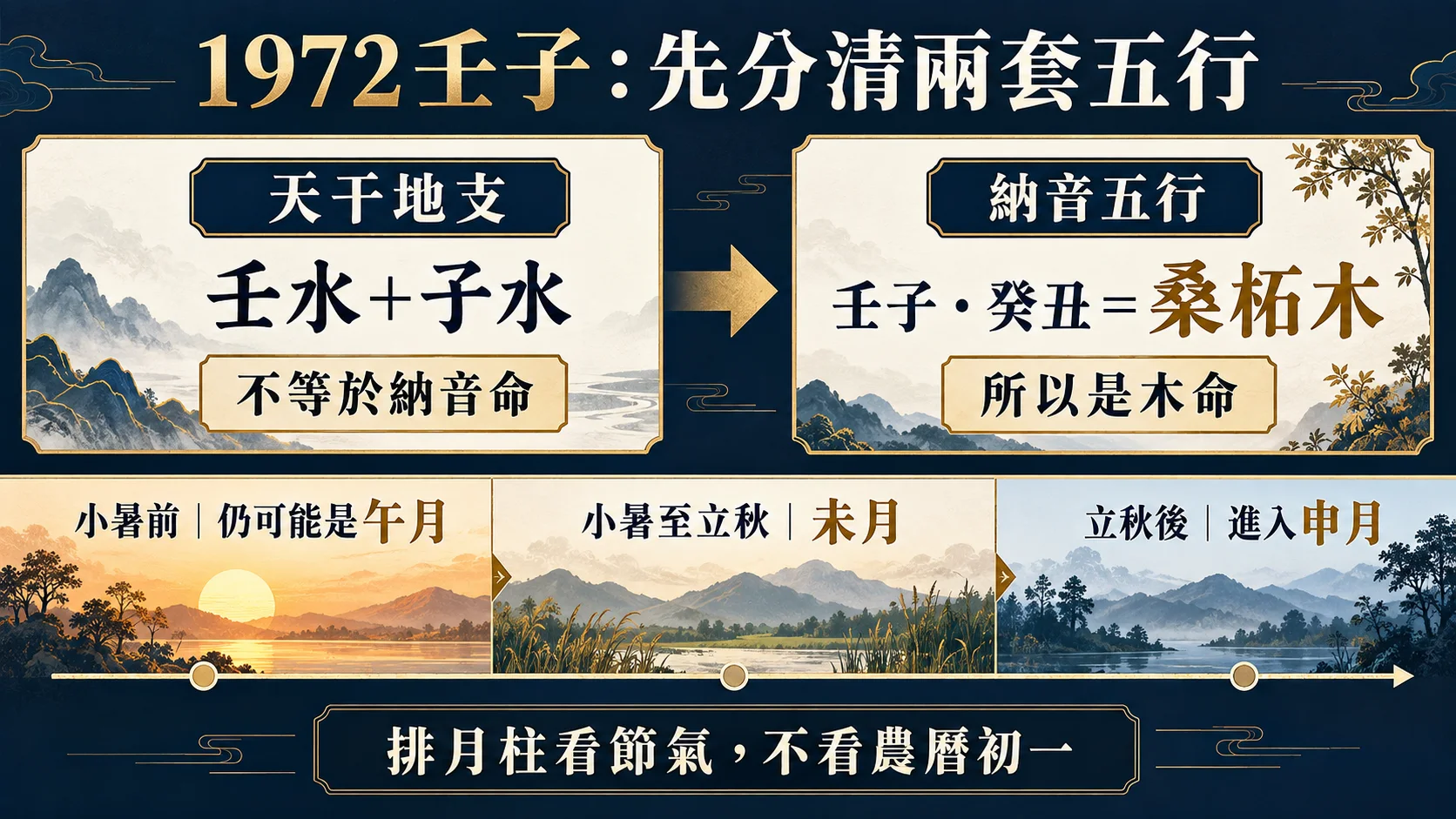 1972壬子桑柘木納音與六月節氣月柱判斷圖
