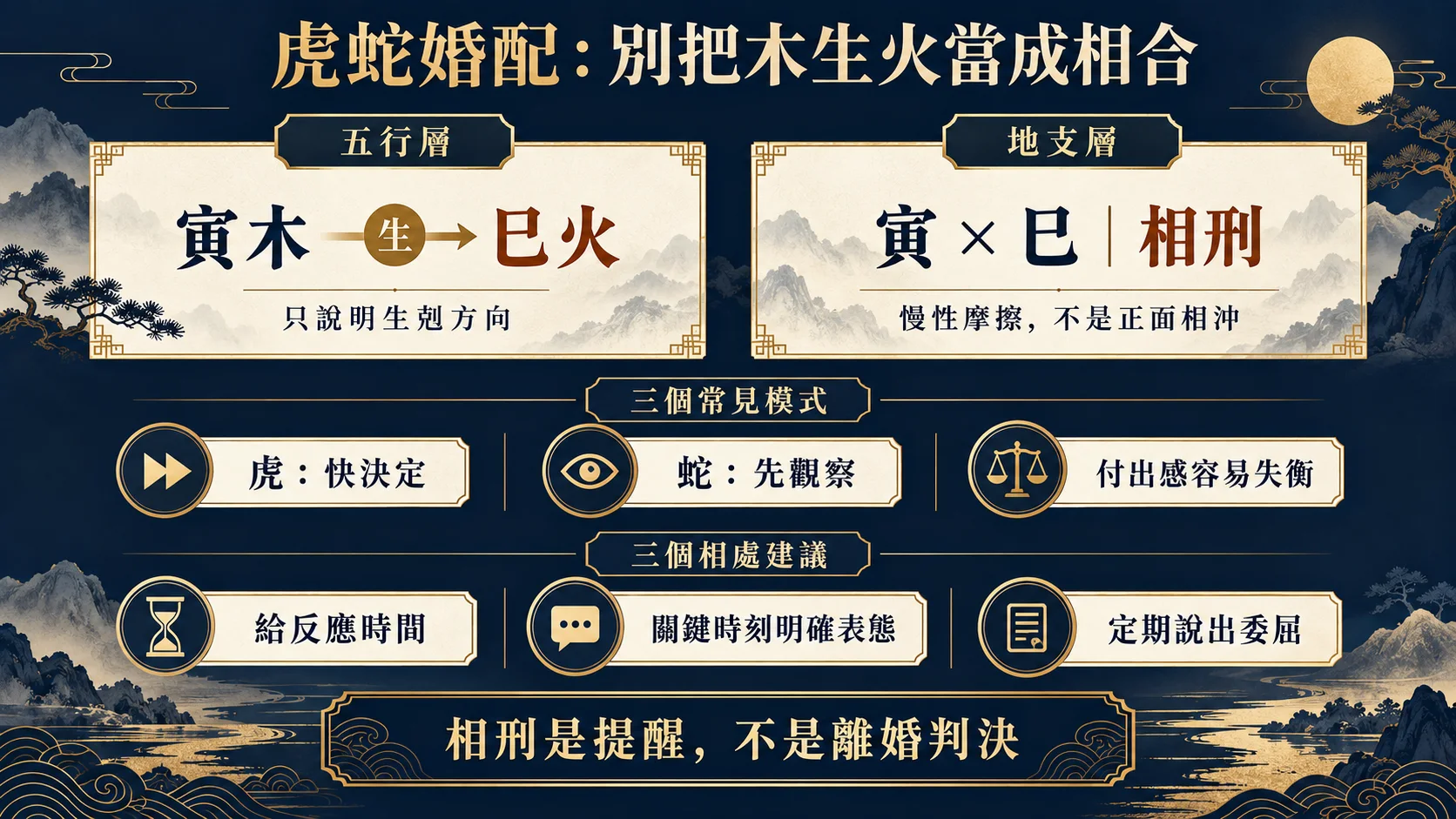 屬虎屬蛇木生火與寅巳相刑兩層關係對照圖
