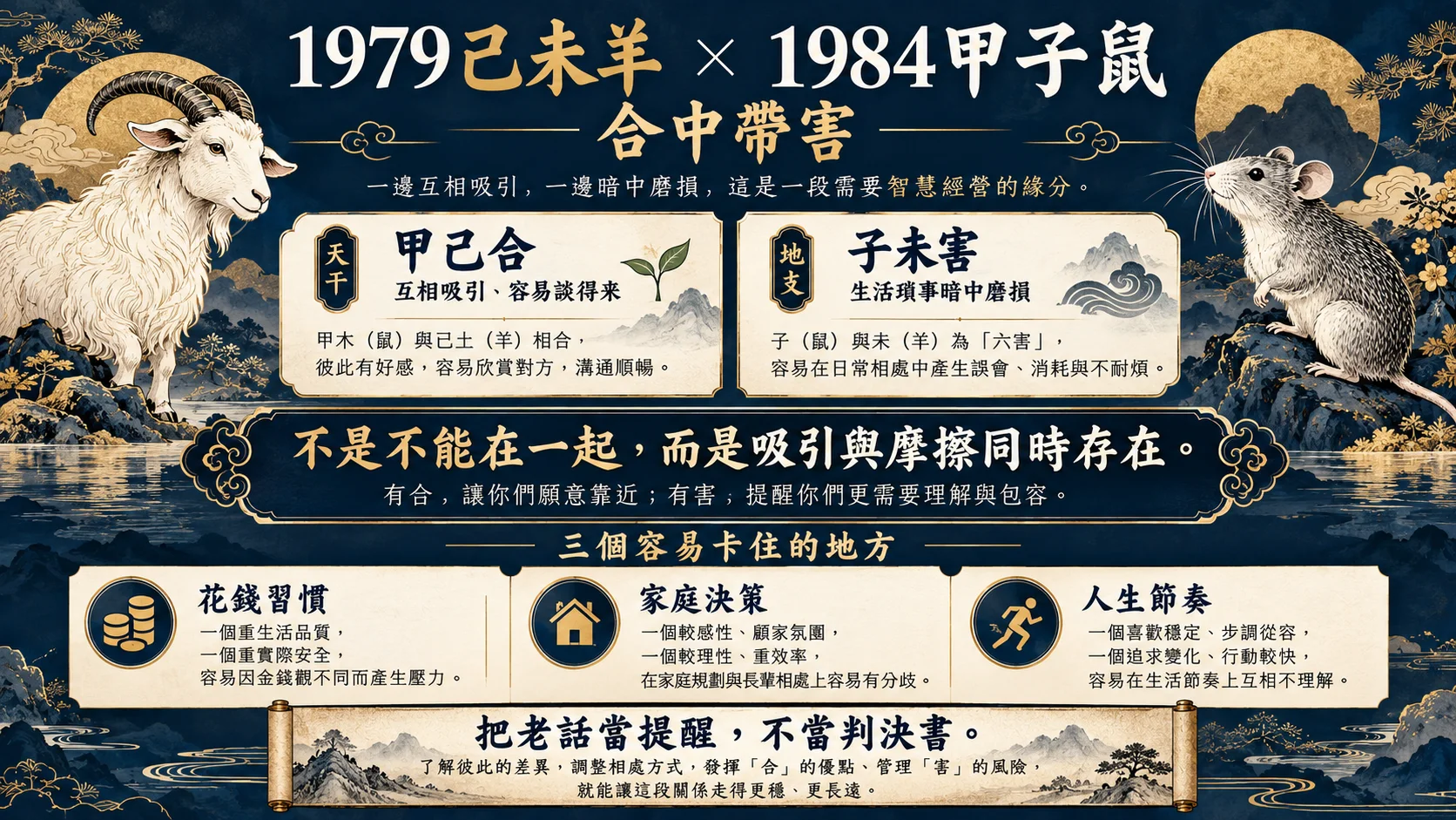 1979己未羊與1984甲子鼠甲己合子未相害關係圖