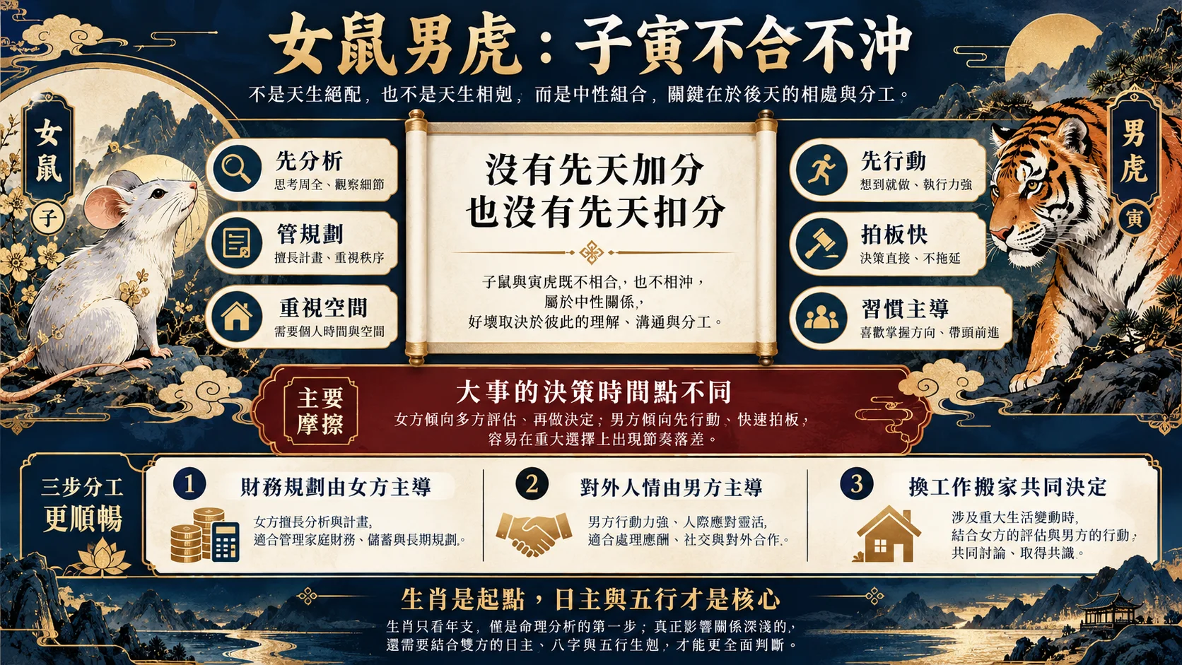 女屬鼠男屬虎子寅不合不沖與決策分工圖