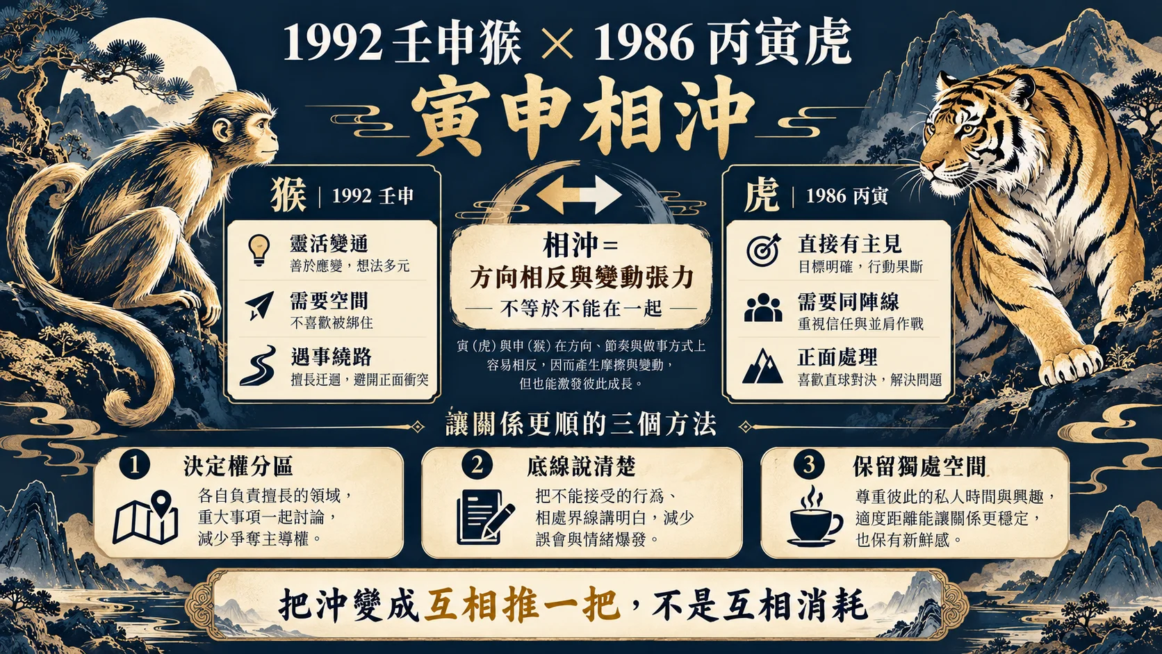 1992壬申猴與1986丙寅虎寅申相沖及相處方法圖
