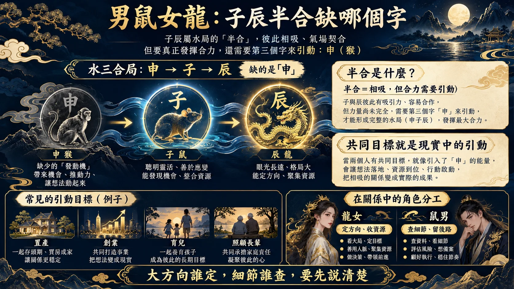 男屬鼠女屬龍子辰半合缺申與共同目標引動圖