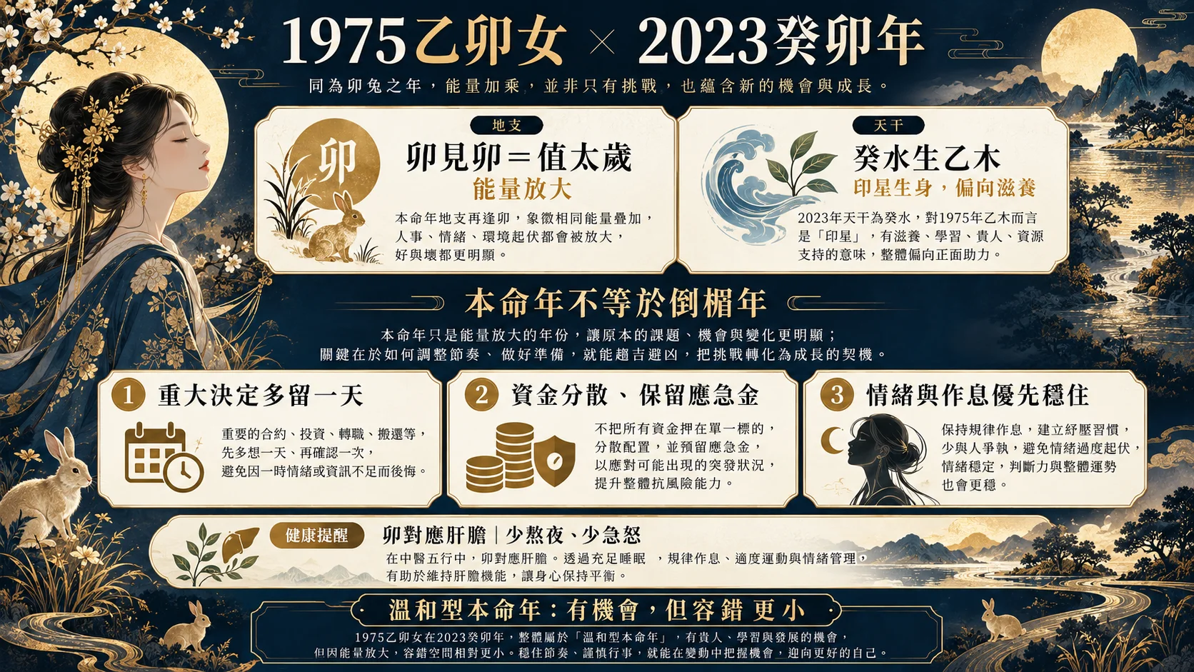 1975乙卯女2023癸卯值太歲與癸水生乙木運勢圖