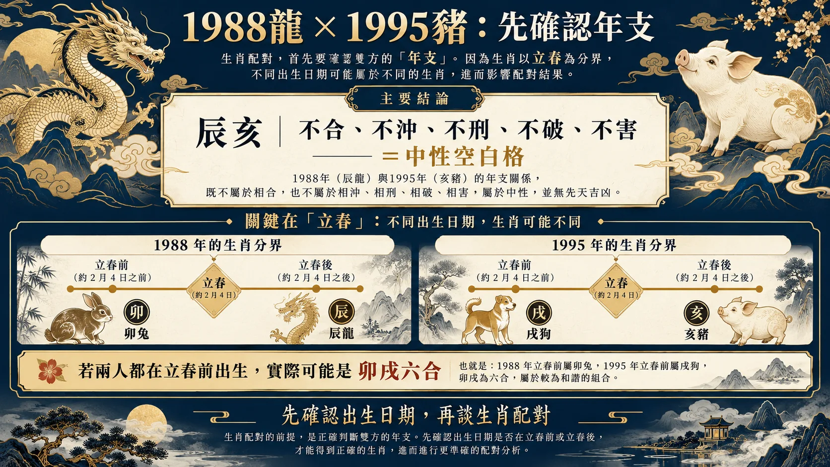 1988屬龍1995屬豬辰亥中性與立春年支分界圖