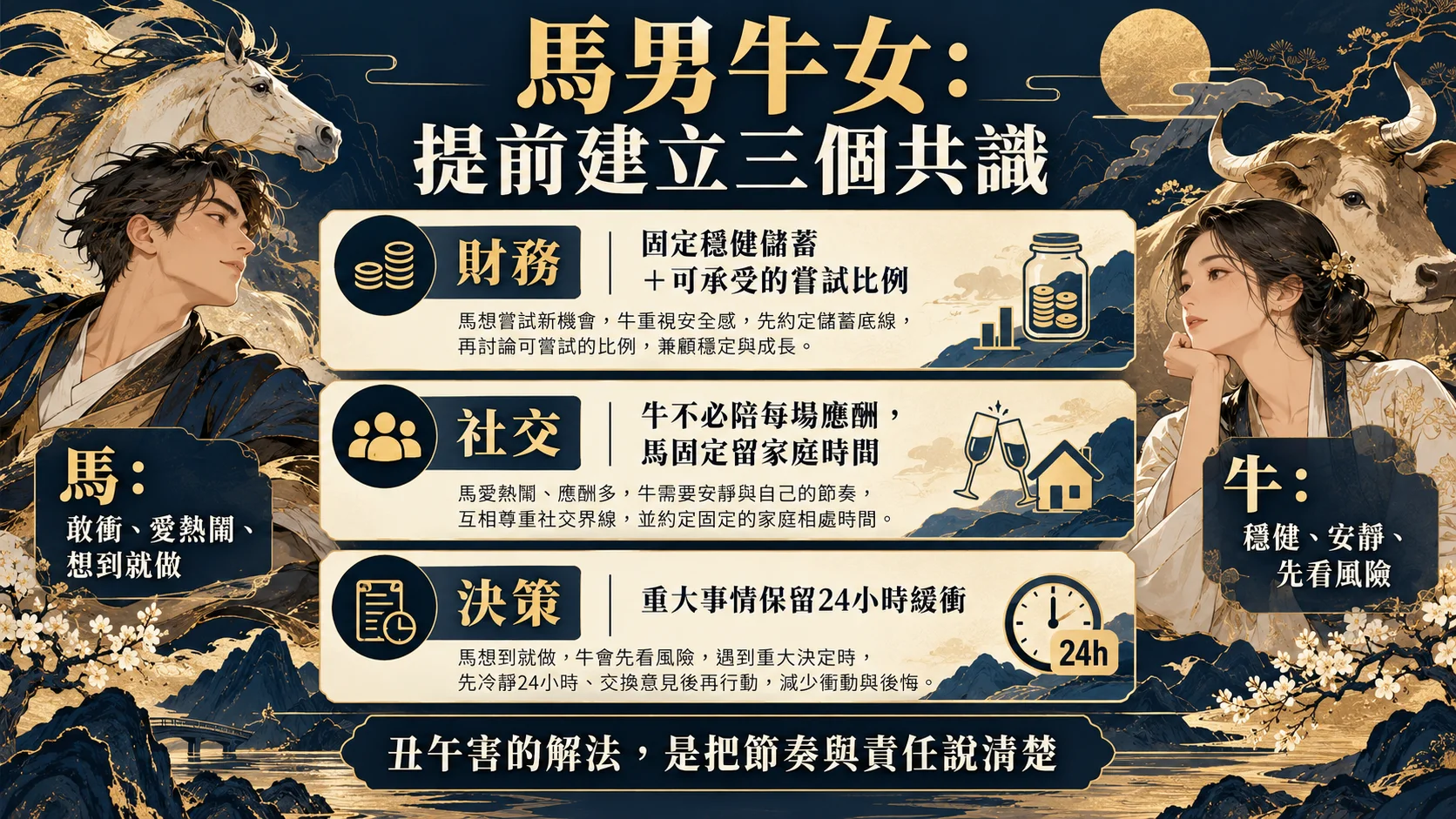 男屬馬女屬牛金錢社交與重大決策三項婚姻約定圖
