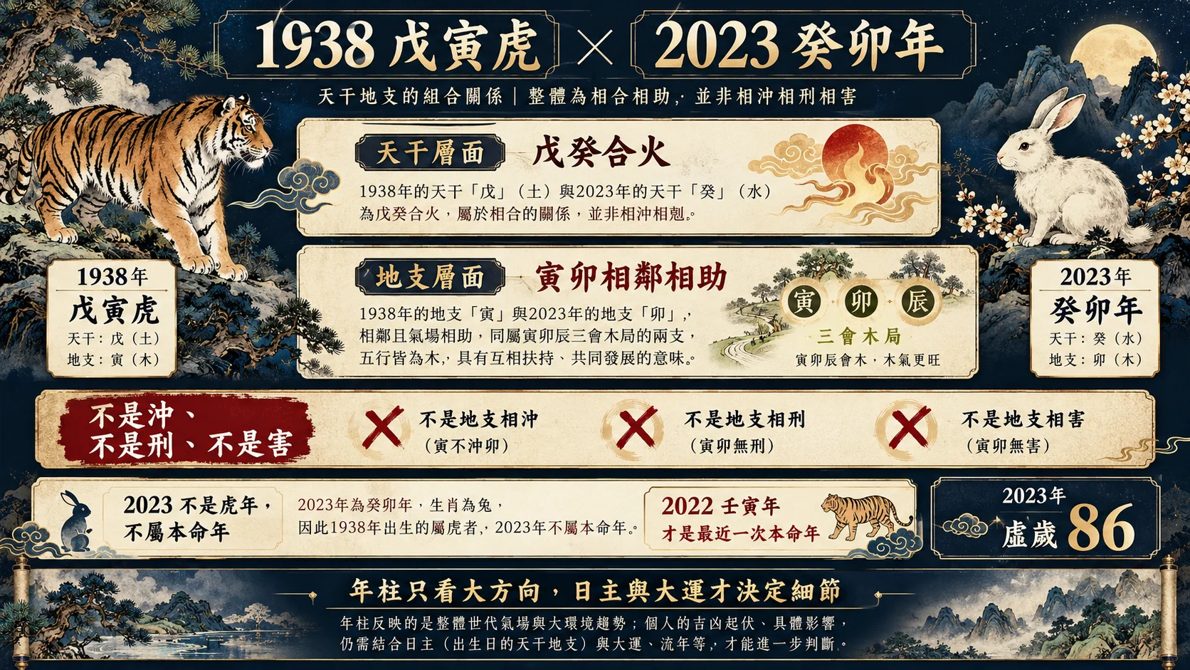 1938戊寅虎2023癸卯年戊癸合火寅卯相助圖