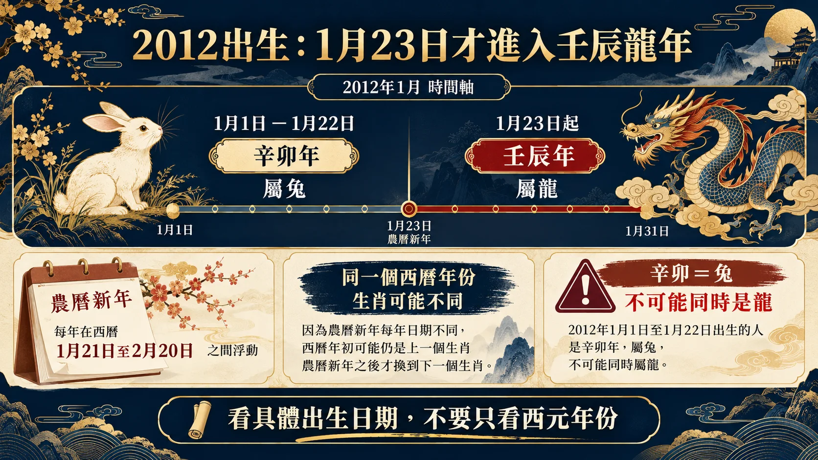 2012年1月23日壬辰龍年與辛卯兔年分界圖
