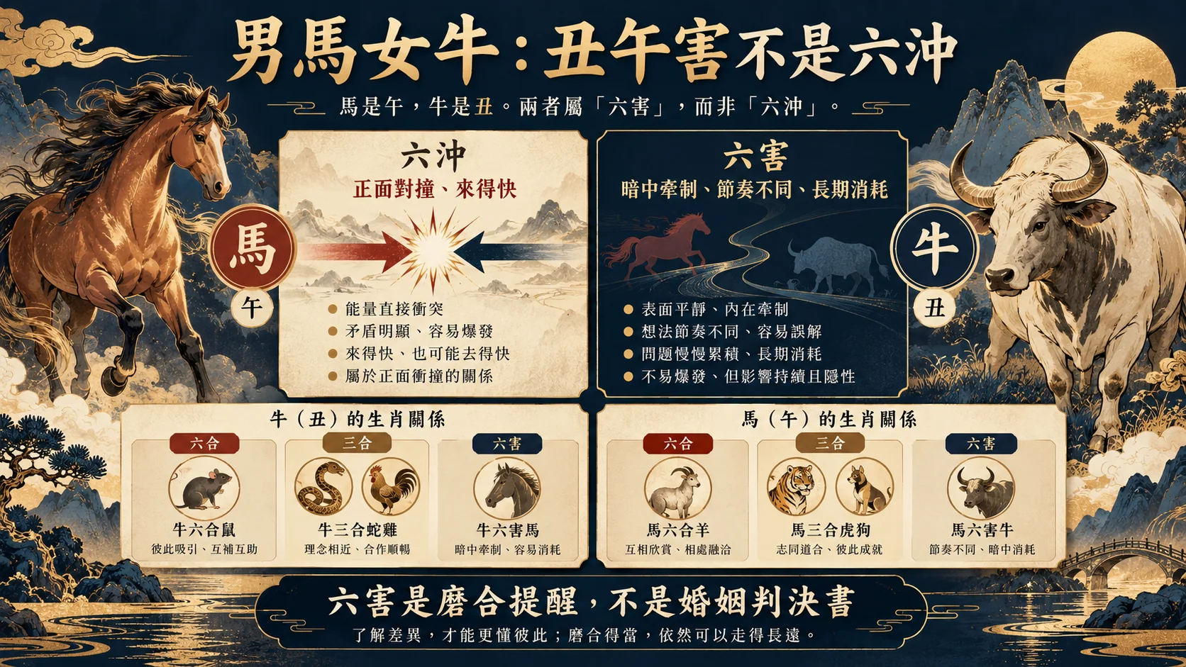 男屬馬女屬牛丑午六害與六沖差異關係圖