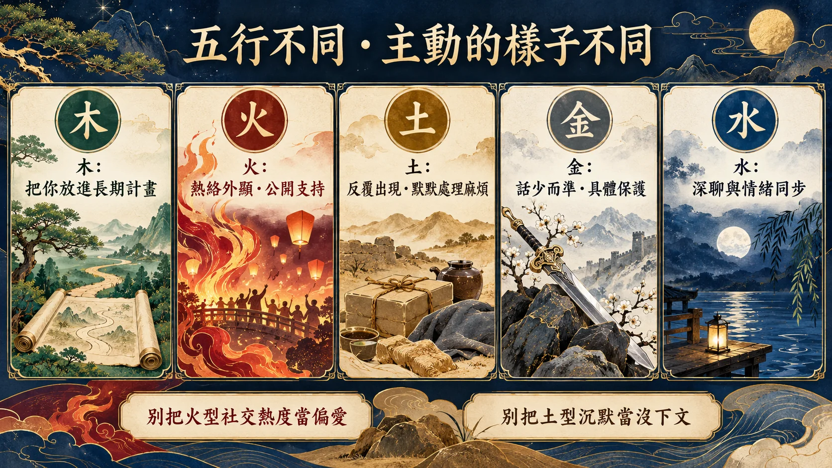 木火土金水五行男生主動方式與常見誤讀對照圖
