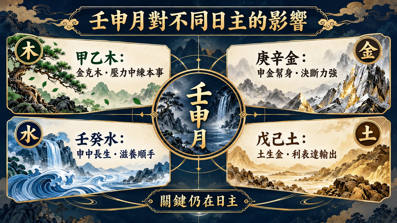 1984甲子鼠壬申月對甲乙庚辛壬癸戊己日主影響圖
