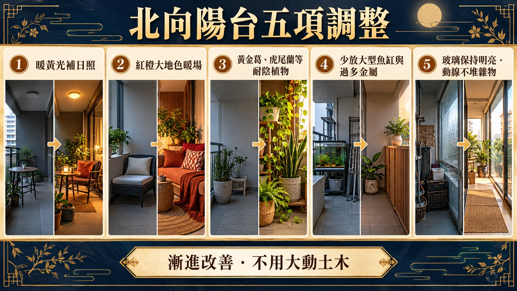 北向陽台暖光暖色植物減水減金清潔通透五項改善圖