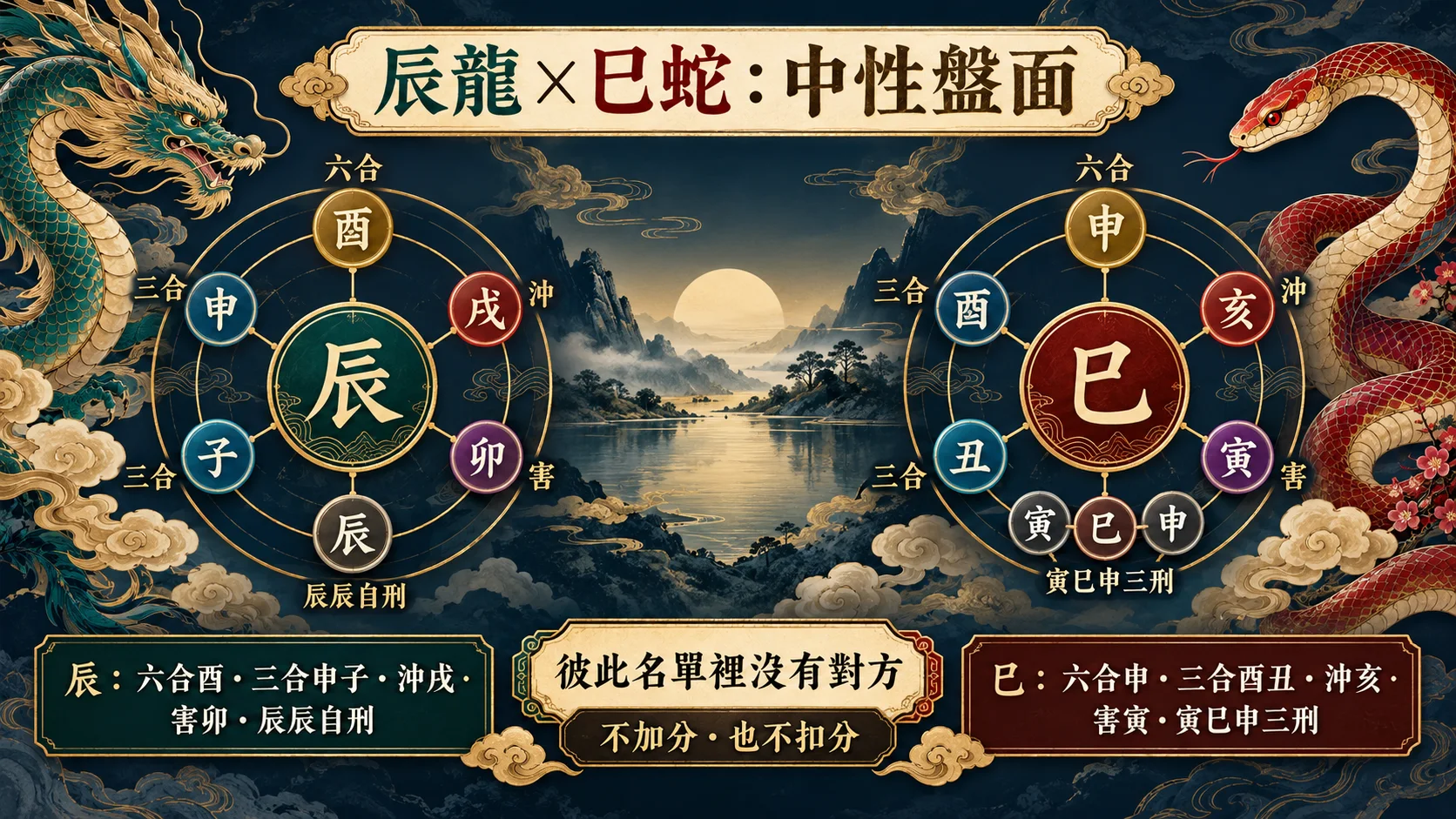屬龍屬蛇辰巳無合無沖中性生肖婚配關係圖