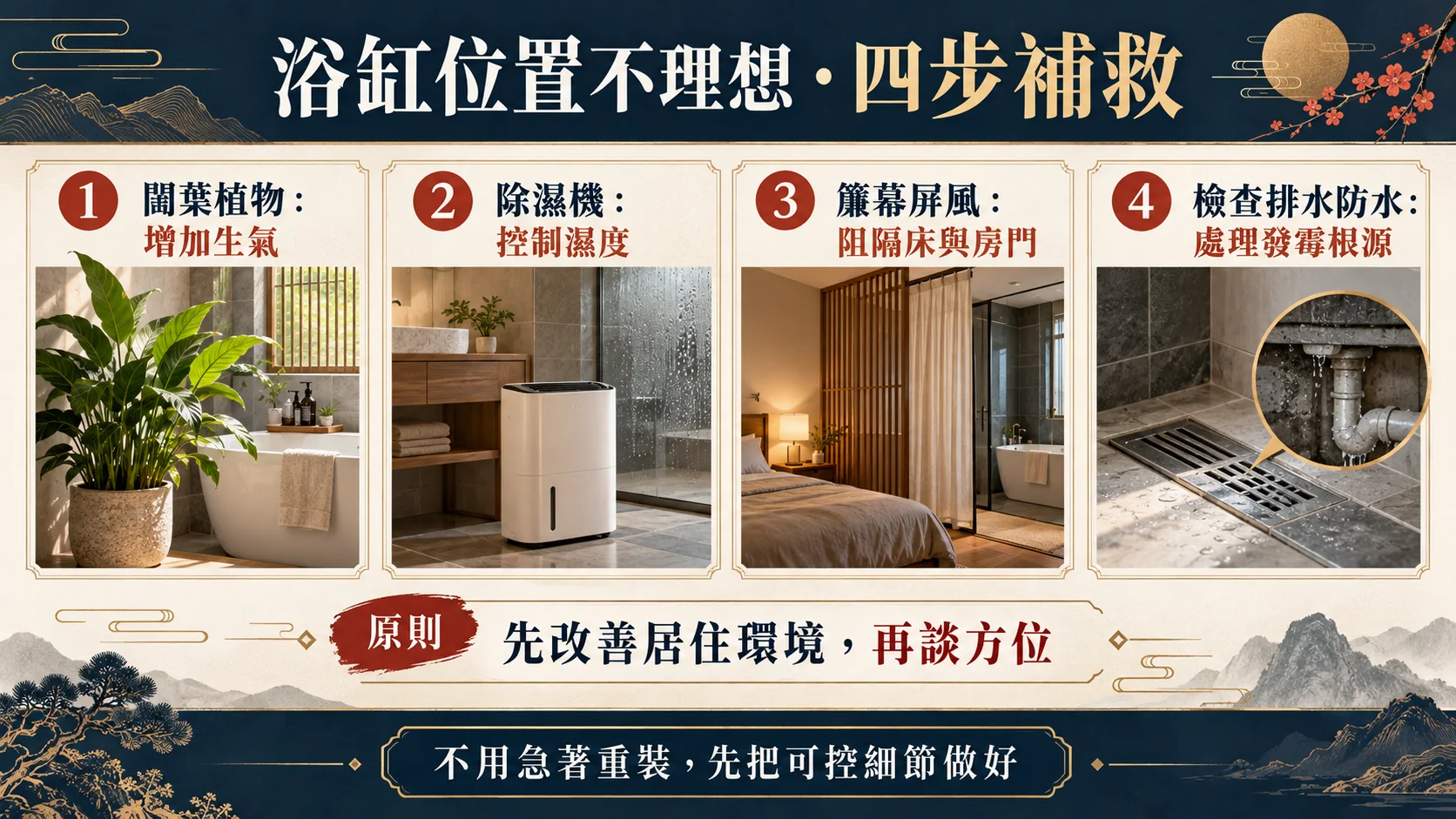 浴缸位置通風採光乾濕分離化解遮擋四步改善圖