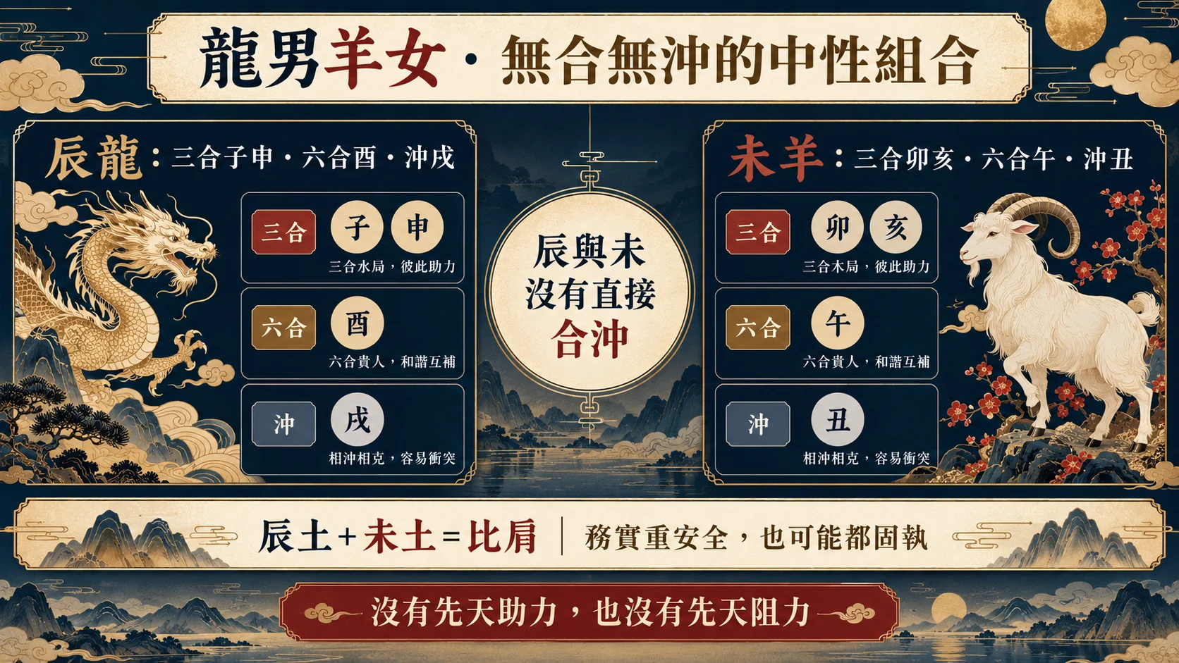 男屬龍女屬羊辰未無合無沖同屬土比肩關係圖