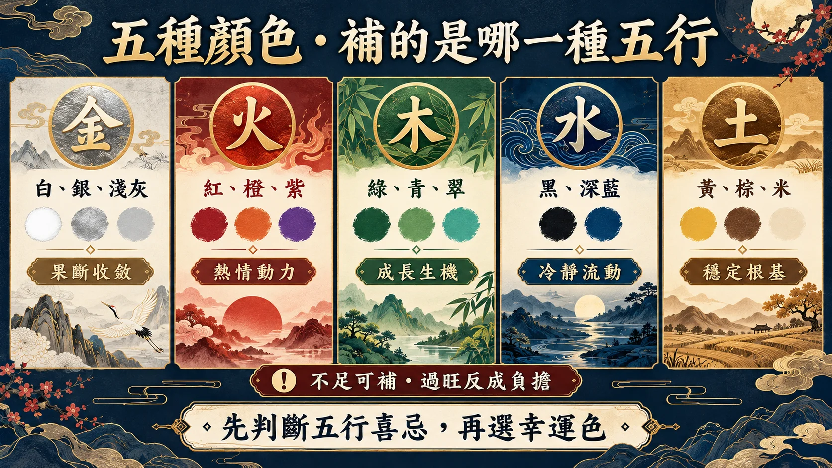 屬雞幸運色白銀紅橙紫綠青黑藍黃棕五行對照圖