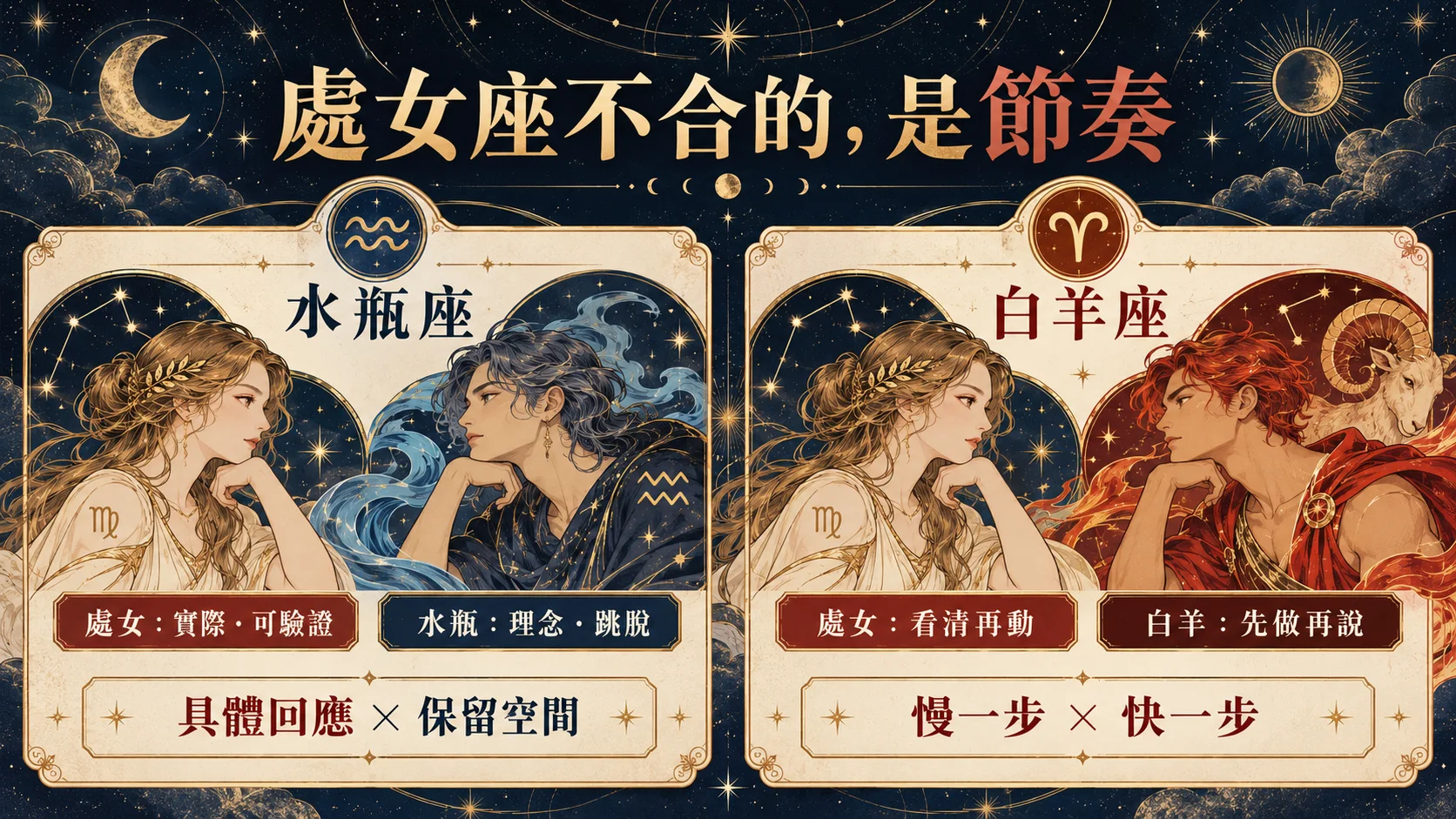 處女座與水瓶座白羊座實際理念快慢節奏衝突圖