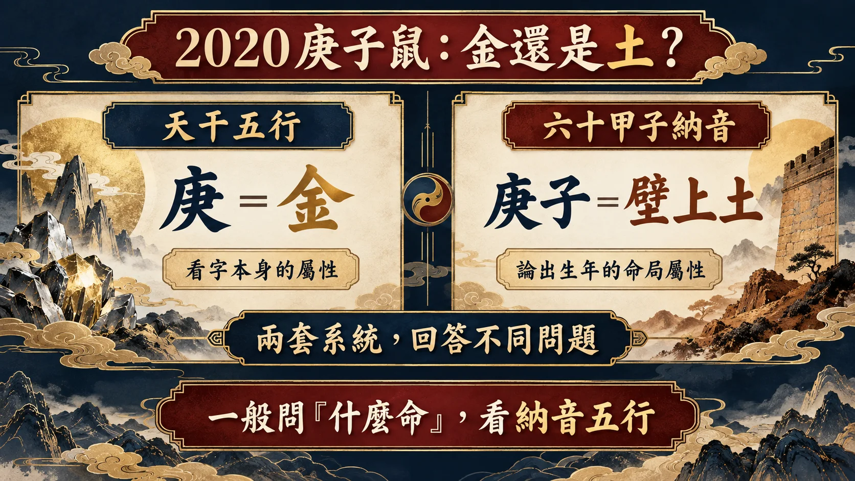 2020庚子鼠天干庚金與納音壁上土兩套五行系統圖