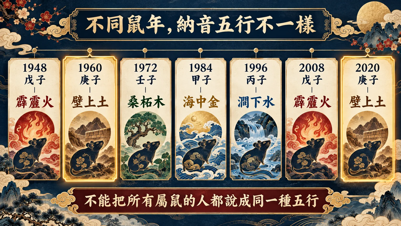 1948至2020不同鼠年干支與納音五行完整對照圖
