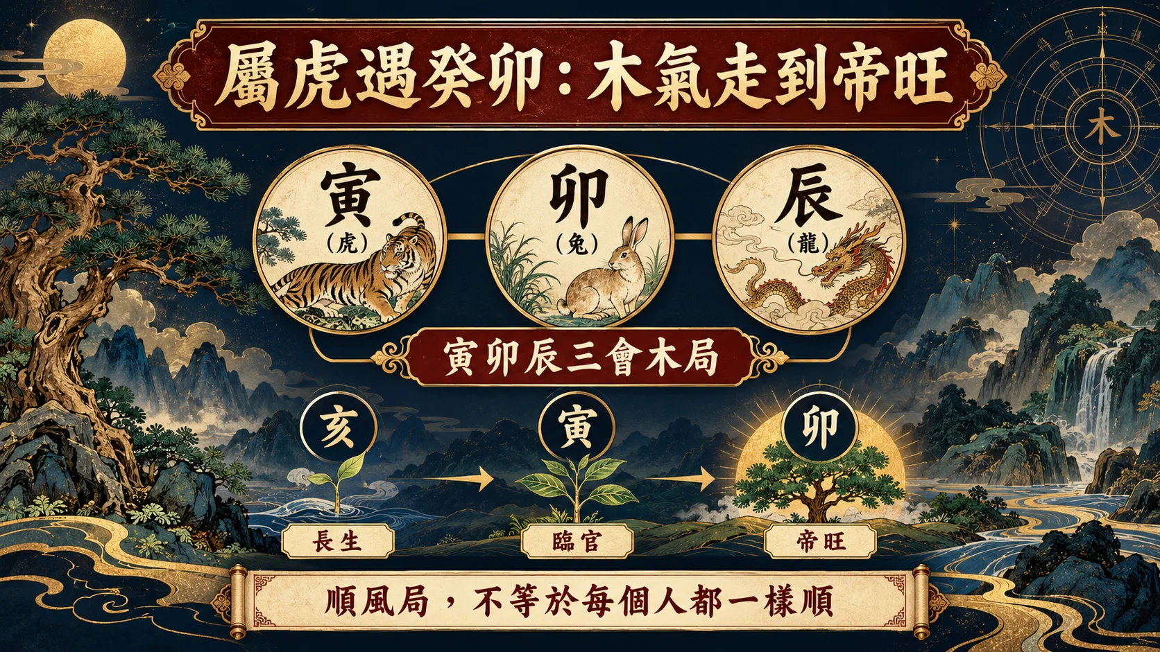 屬虎2023癸卯寅卯辰三會木局與木氣帝旺關係圖
