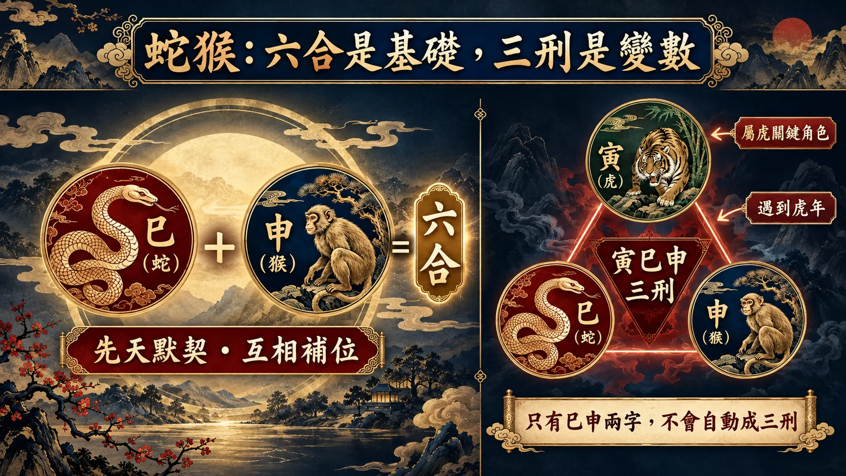 屬蛇屬猴巳申六合與寅巳申三刑觸發條件關係圖
