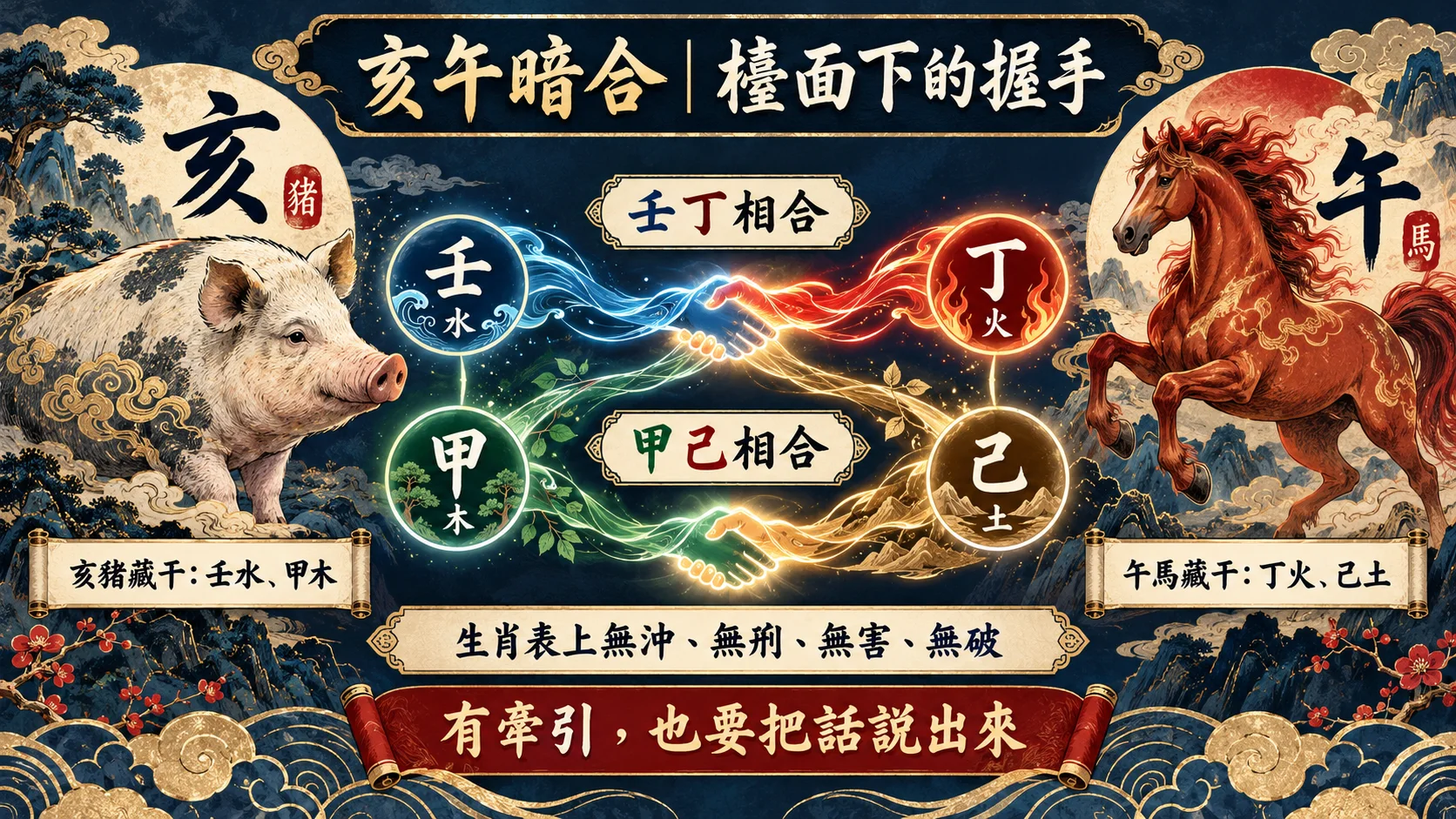 屬豬男屬馬女亥午藏干壬丁甲己兩組暗合圖