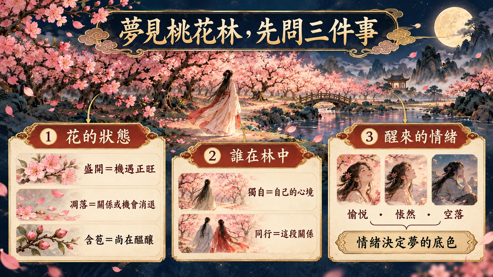 夢見桃花林花況同行者醒後情緒三問解夢圖